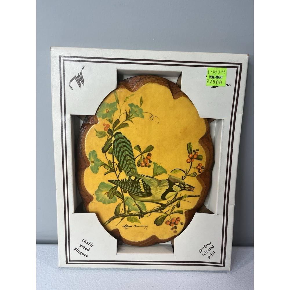 Vtg Bird Floral Rustic‎ Wood Plaque MCM Decor